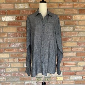 Saks Fifth Avenue Black Label Linen Long Sleeved Button Down XL Gray